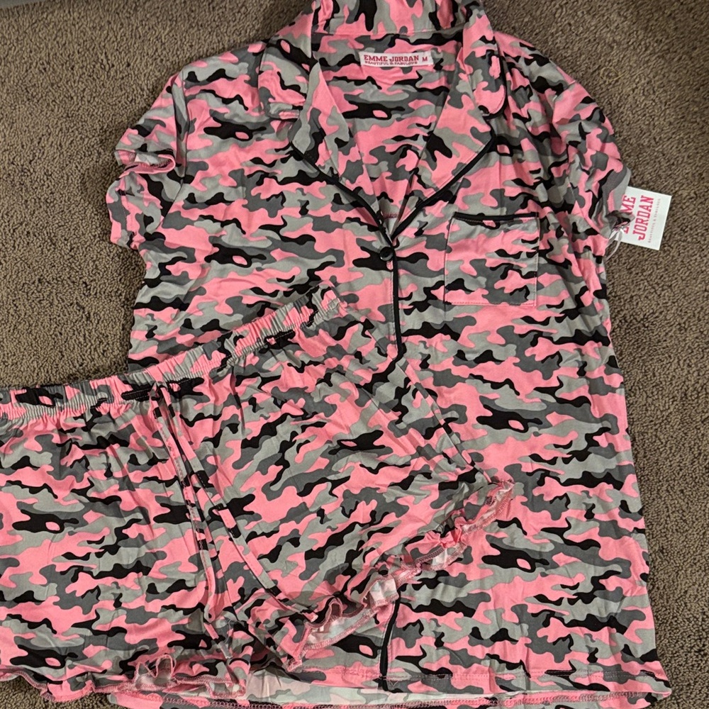 Pink and Gray Camo Pajama Set Medium
